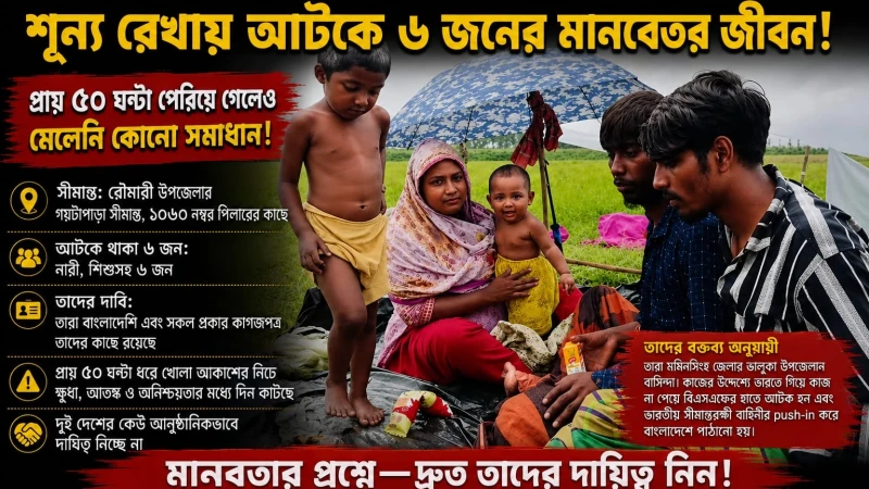 রৌমারী সীমান্তের শূন্যরেখায় ৬ বাংলাদেশির মানবিক সংকট, ৫০ ঘণ্টা ধরে অনিশ্চয়তায়