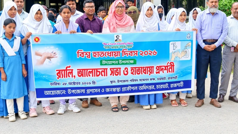 চারঘাটে বিশ্ব হাতধোয়া দিবস পালিত, সচেতনতামূলক র‍্যালি ও প্রদর্শনী