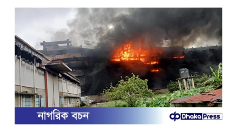 লুটপাটের পর আগুন দেওয়া হয় গাজী টায়ার কারখানায়