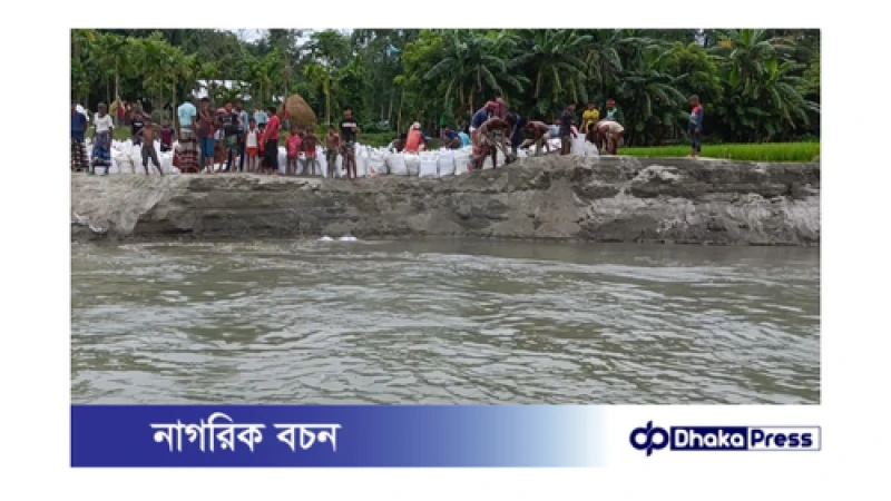 এলাকাবাসীর স্বেচ্ছাশ্রম ও চাঁদায় নদী ভাঙন ঠেকানোর চেষ্টা