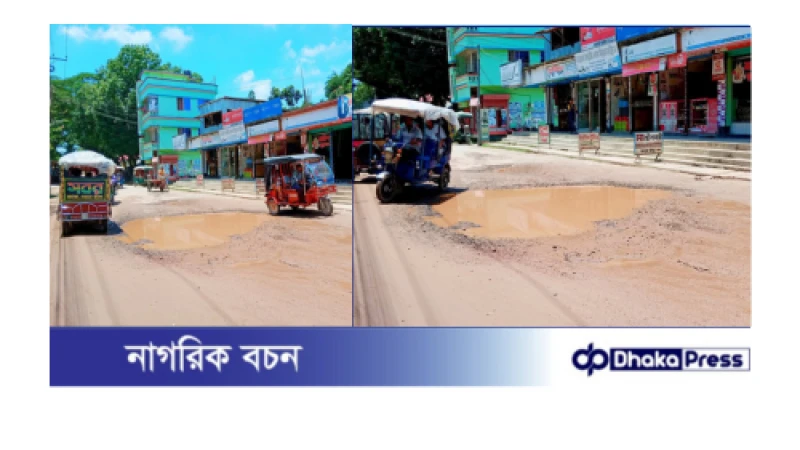 খানাখন্দে ভরা ১ম শ্রেণির পৌরসভার সড়ক