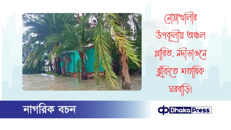 নোয়াখালীর উপকূলীয় অঞ্চল প্লাবিত, নদীভাঙনে ঝুঁকিতে শতাধিক ঘরবাড়ি