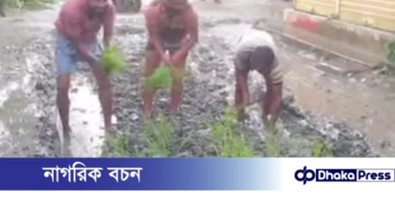 মাদারগঞ্জে নব্য চর গ্ৰামের রাস্তার বেহাল অবস্থা দেখার কেউ নেই।