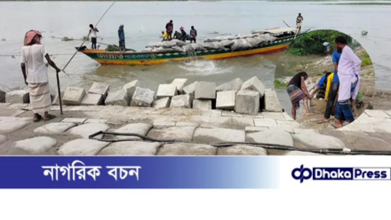 কুড়িগ্রামে ধরলার বন্যা নিয়ন্ত্রণ বাঁধে ধস, আতঙ্কে এলাকাবাসী