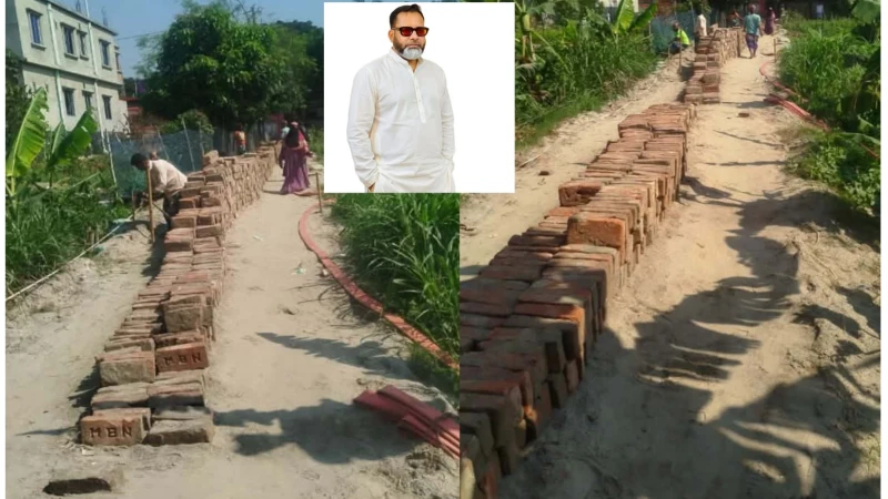 সোনারগাঁয়ে সড়ক নির্মাণে নিম্নমানের ইট ব্যবহারের অভিযোগ, এলাকাবাসীর ক্ষোভ