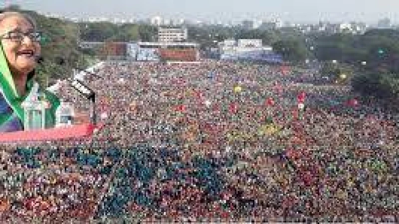 টুঙ্গিপাড়ায় শেখ হাসিনার জনসভাস্থল লোকে লোকারণ্য