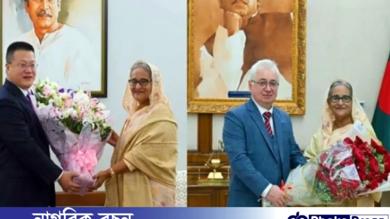 প্রধানমন্ত্রীকে গণভবনে গিয়ে অভিনন্দন জানিয়েছে সৌদি আরব, জাপানসহ ১৯ দেশের রাষ্ট্রদূত